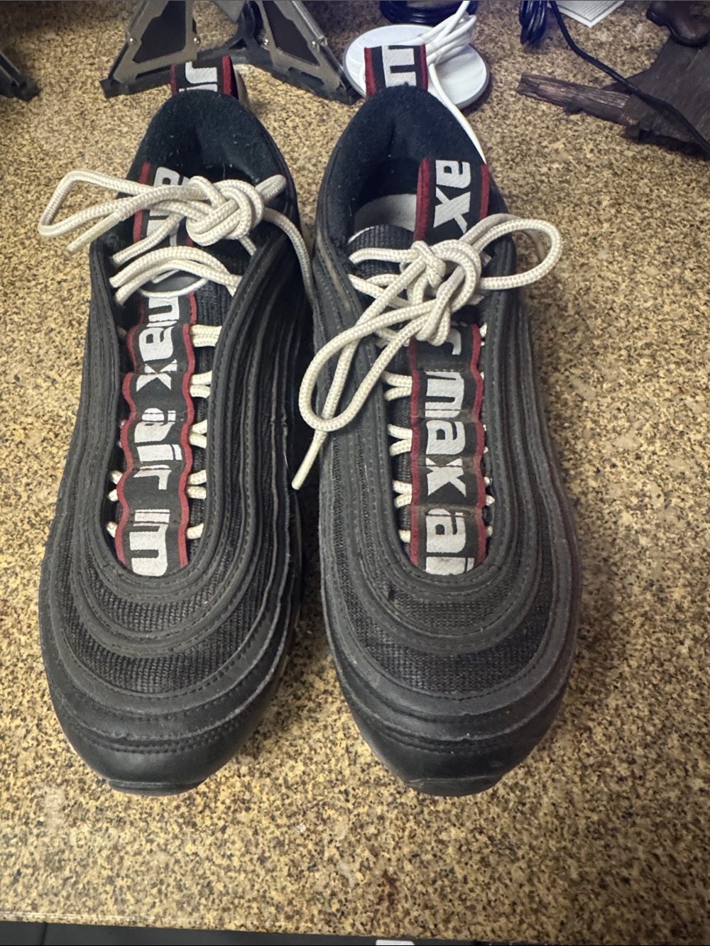 Nike Men's Black Sneakers with Red Accents and White Laces